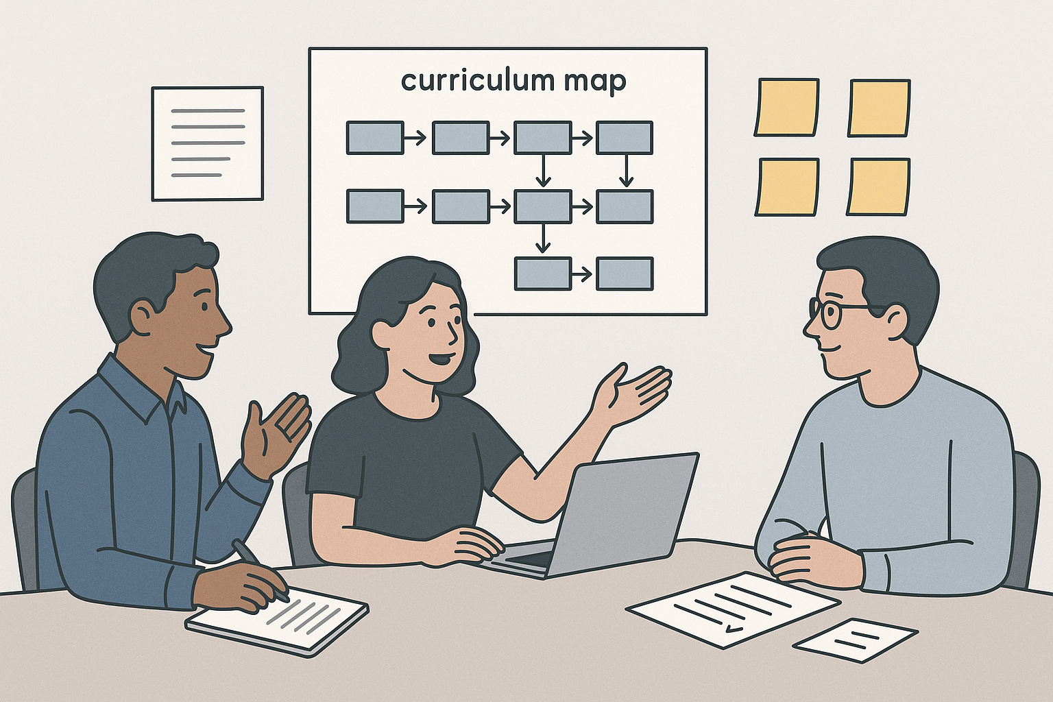 AI-generated illustration of assessment and rubric design with criteria, evidence planning, and structured review