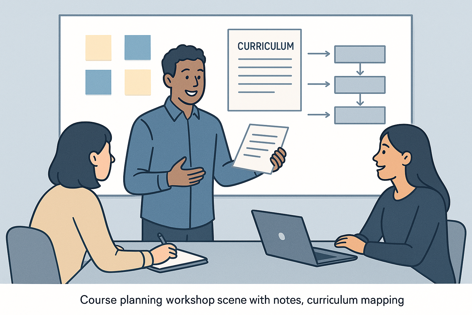 AI-generated illustration showing source notes being transformed into clear learner-facing content